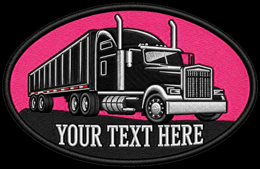 Flat commercial embroidery stitch-out sample on twill