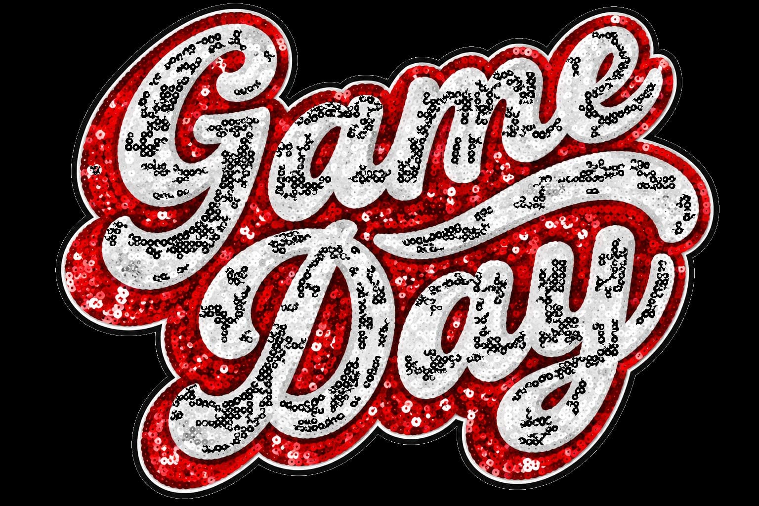 Game Day Red & White Script Sequin Patch